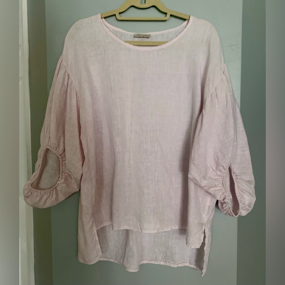 Elegant Pink Linen Women's Top Made In Italy